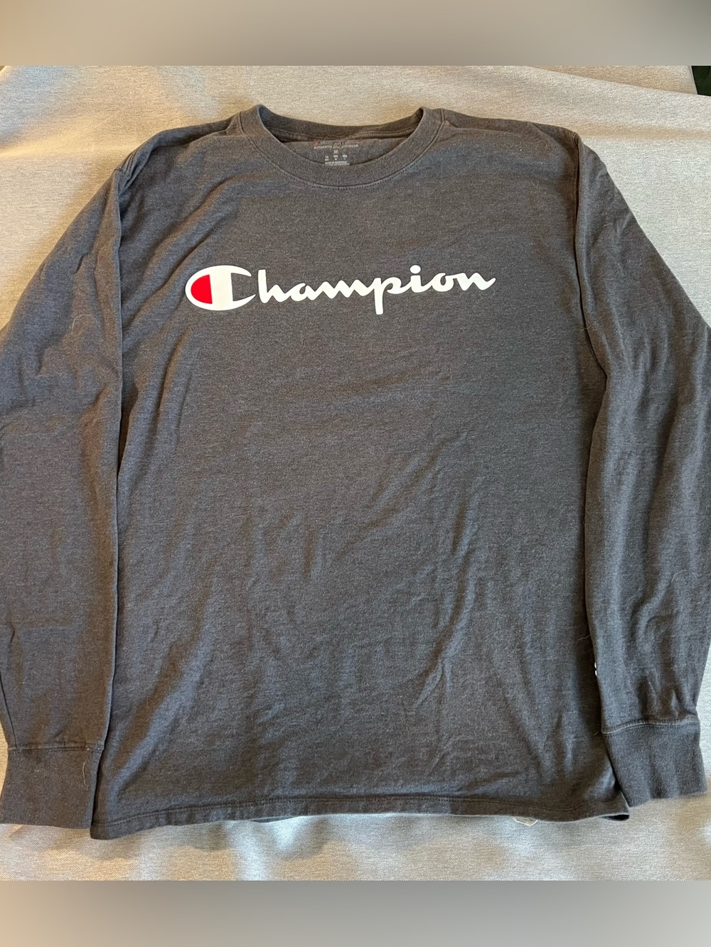 Champion Script Logo Long Sleeve T-Shirt | Gray | Size Medium | Unisex
